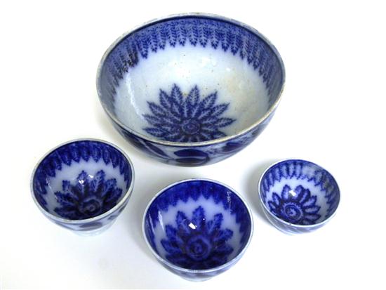 Flow blue  four bowls  assorted