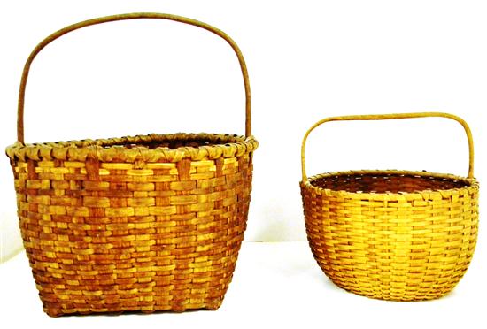 Two woven baskets  one with flat