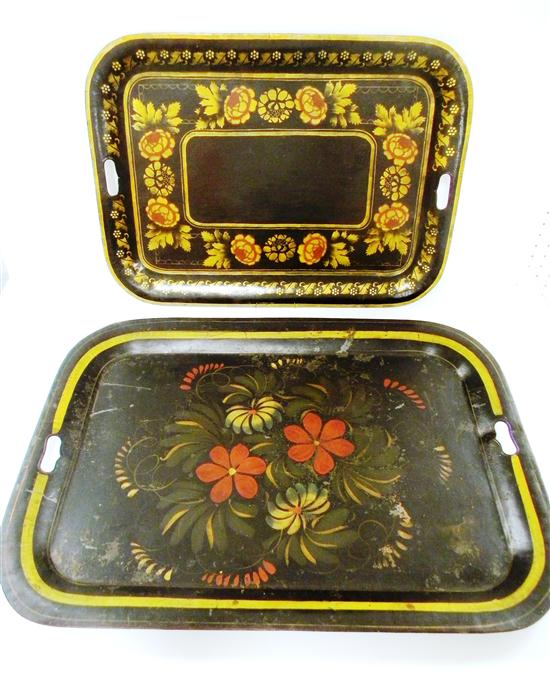 Two decorated tole trays  both