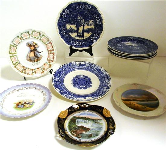 Eleven advertising and souvenir plates