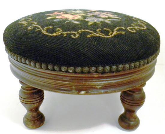 Footstool  round top with needlepoint