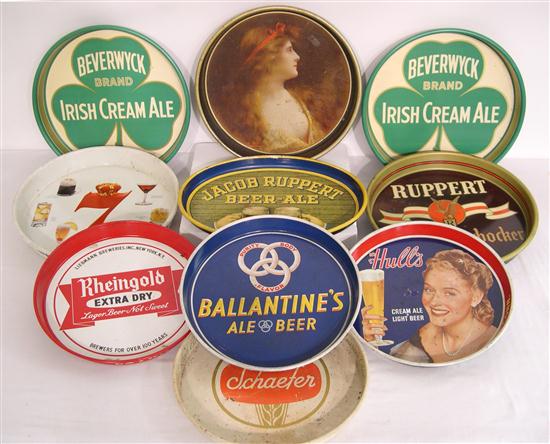 Collection of ten vintage beer trays