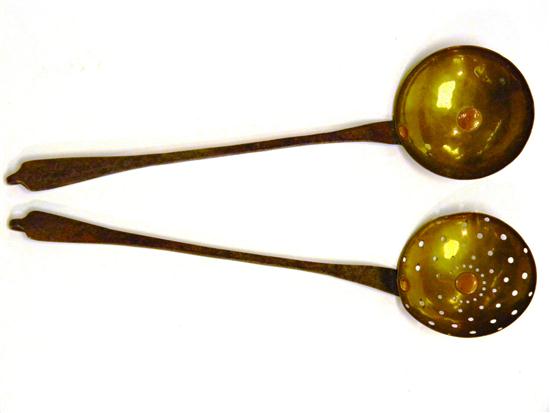 19th C. pair of wrought iron and brass