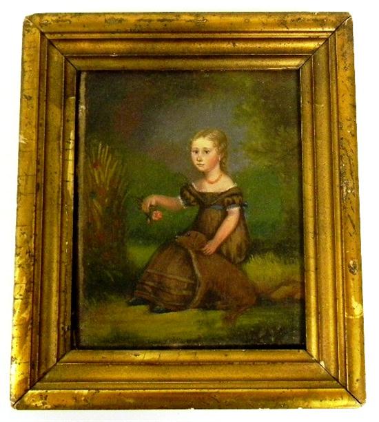 19th C oil on canvas young girl 120dbb