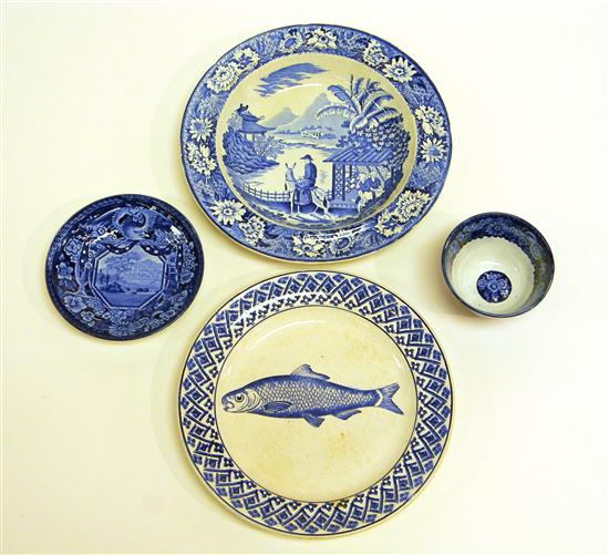 Staffordshire  blue transfer-ware  three