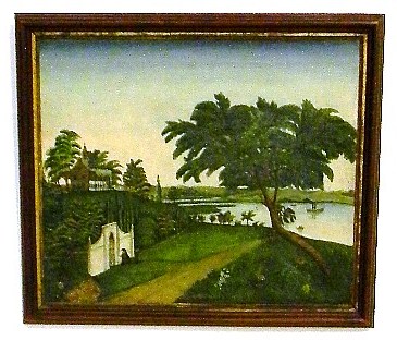 Naive  19th C. oil on canvas  depicting