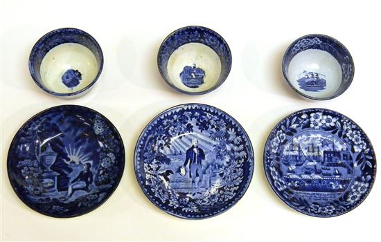 Staffordshire  blue transfer-ware  three