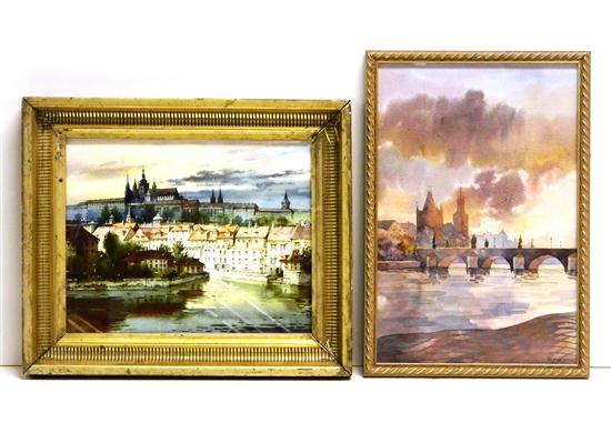Two European watercolor landscapes
