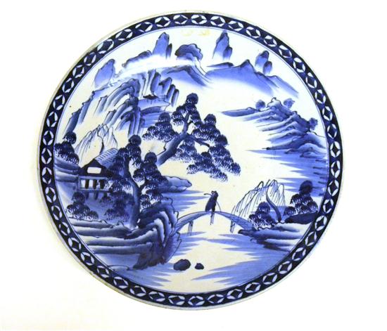 Oriental porcelain charger  blue and