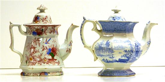 Staffordshire  two transfer-ware teapots: