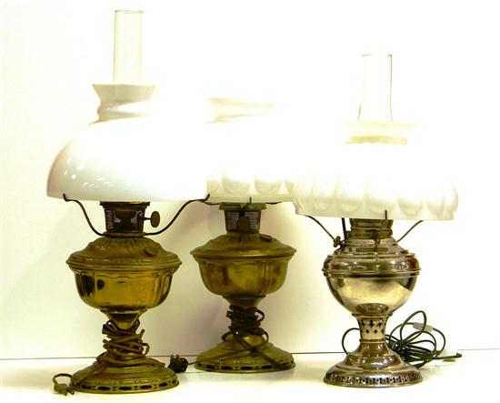 Three table top fluid lamps  pair