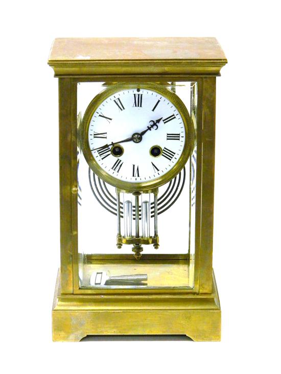 Brass mantle clock with Roman numerals