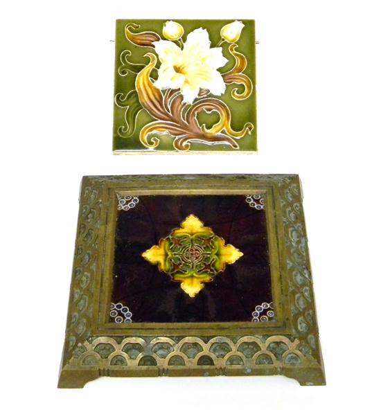 English glazed tile set in brass