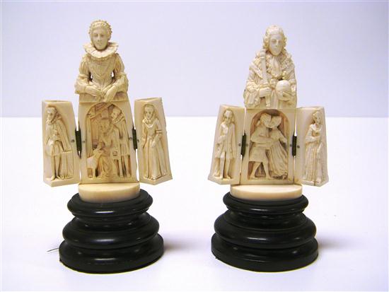 Pair of bone carvings  Continental 