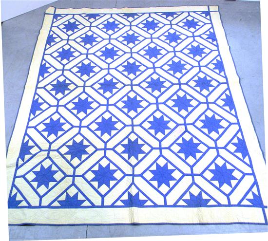 Pieced cotton patchwork quilt blue
