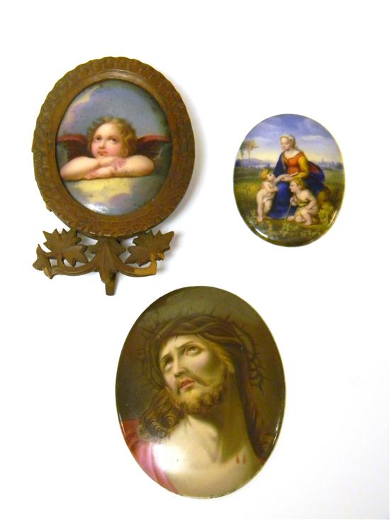 Three paintings on porcelain plaques