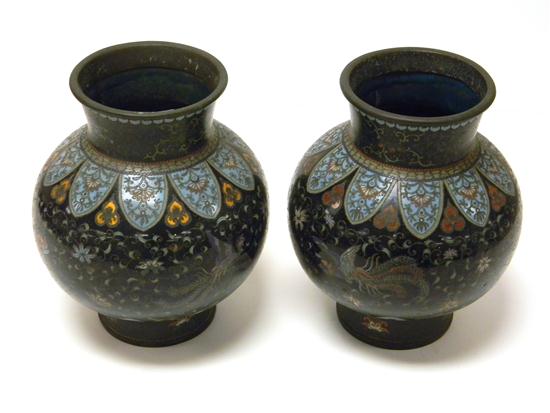 Pair Chinese cloisonne vases black 121065