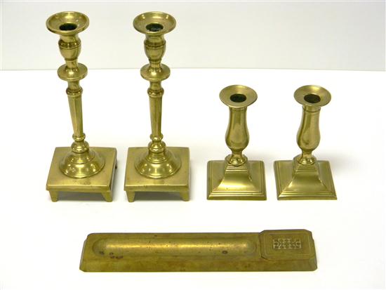 Two pair brass candlesticks  9 3/4