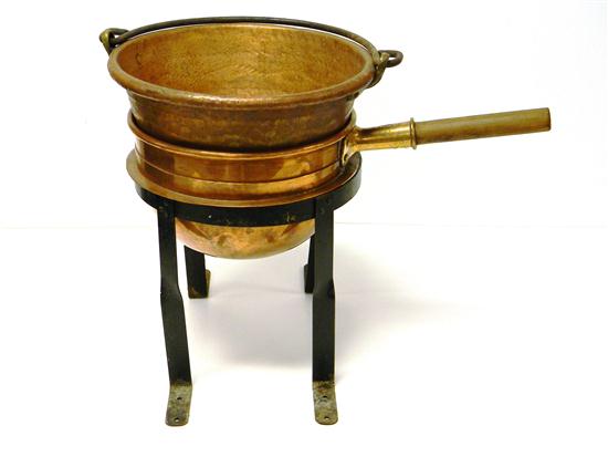 Copper pail with swing handle; along