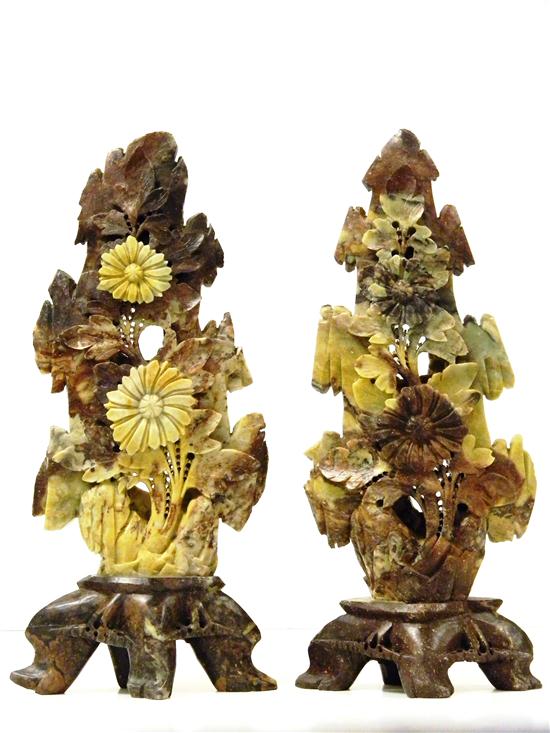 Pair of carved Asian soapstone