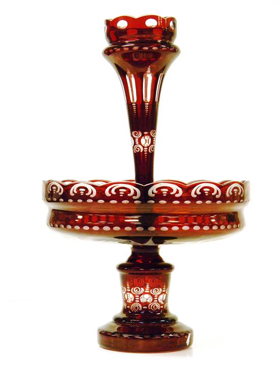 Ruby flashed cut to clear epergne