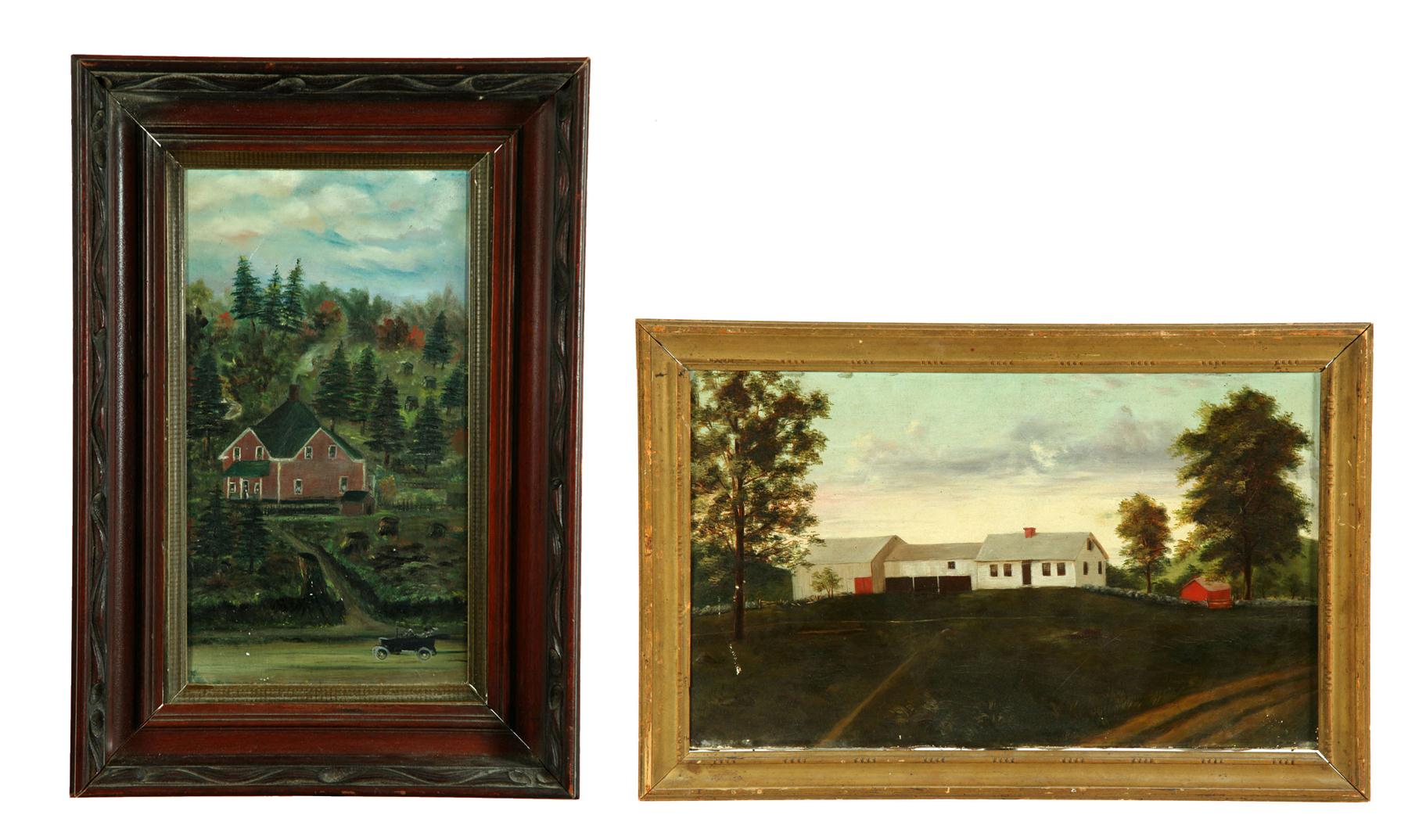 TWO LANDSCAPES WITH HOUSES AMERICAN 1238bf