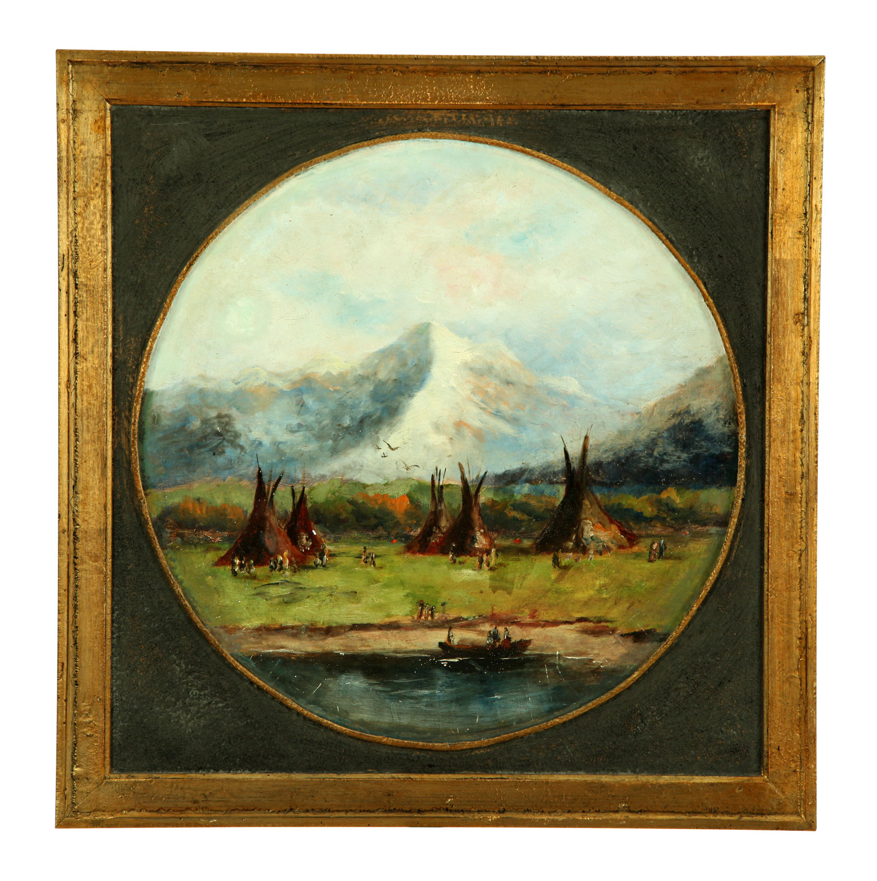 LANDSCAPE WITH INDIANS AMERICAN 1238cf