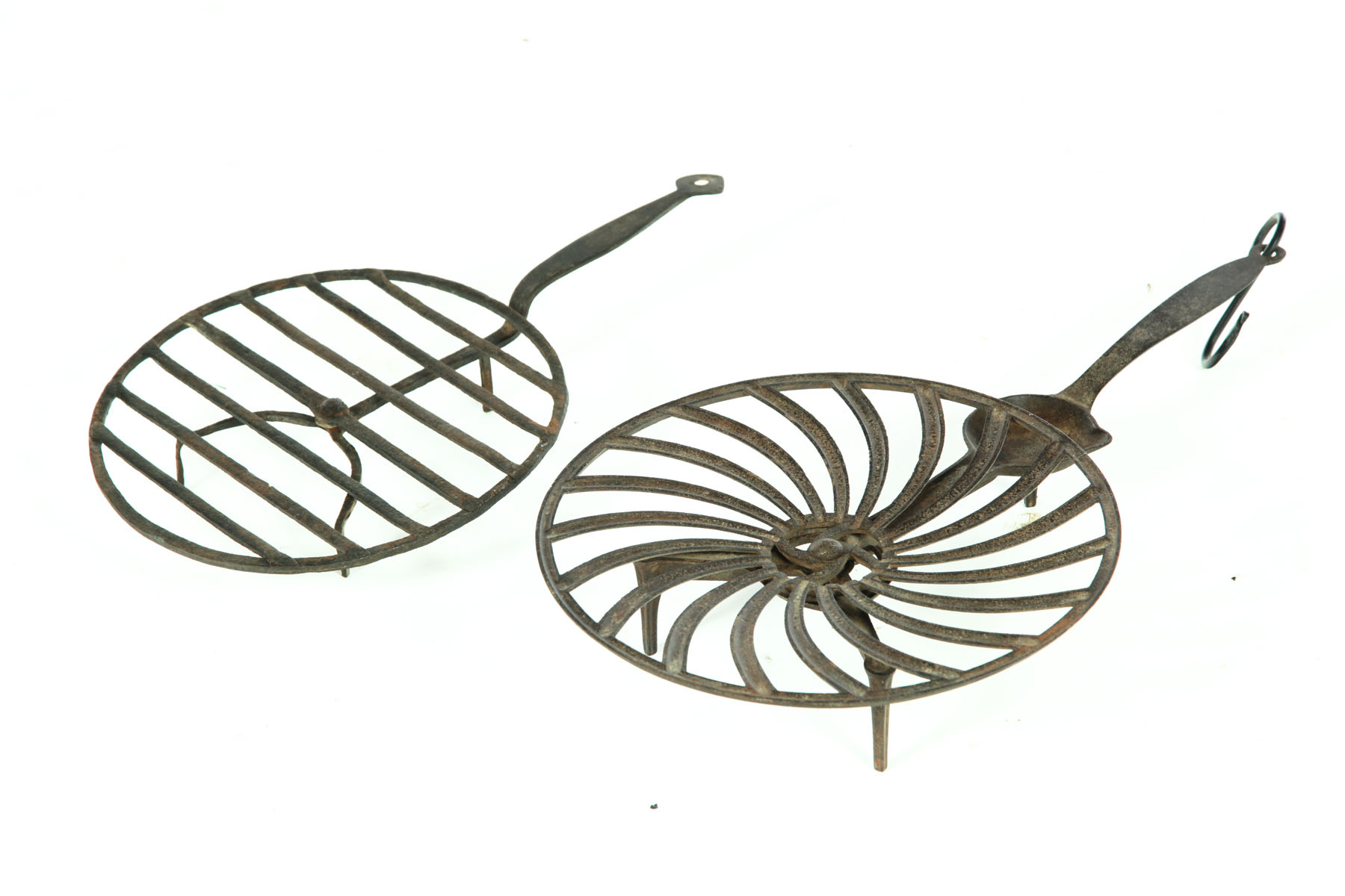 TWO IRON BROILERS.  American  19th century.