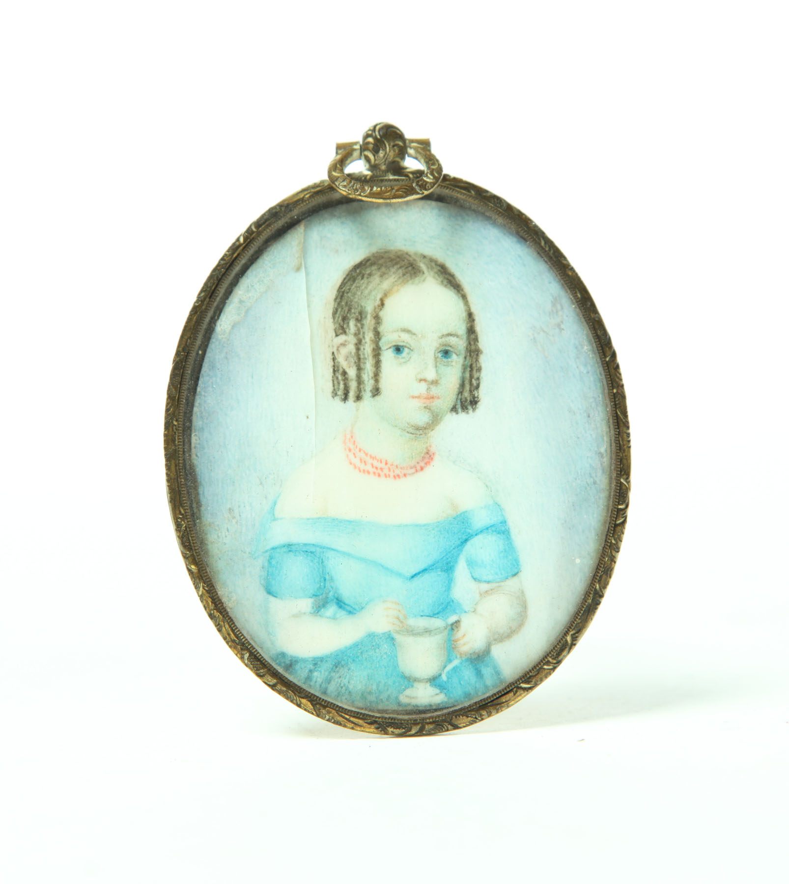 MINIATURE ON IVORY OF GIRL.  American