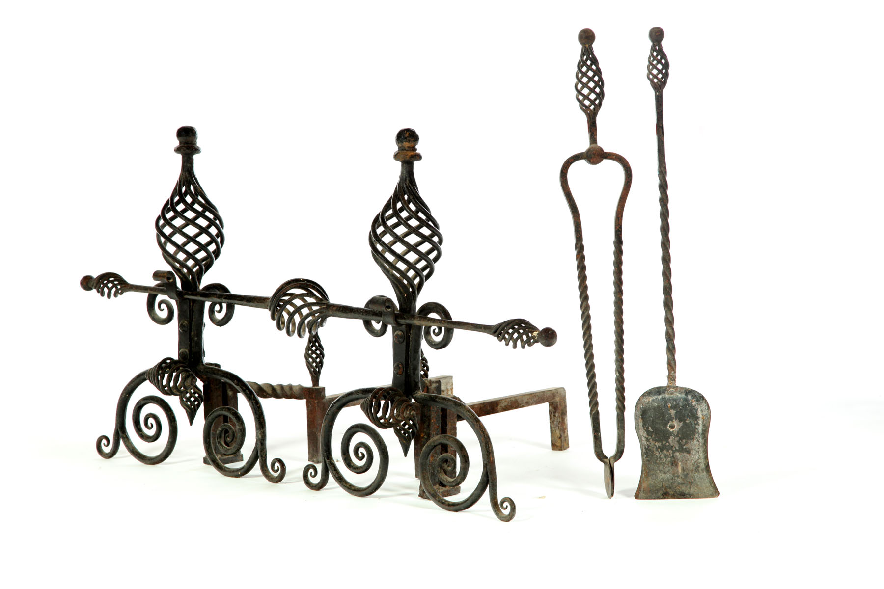 PAIR OF WROUGHT IRON ANDIRONS.  American