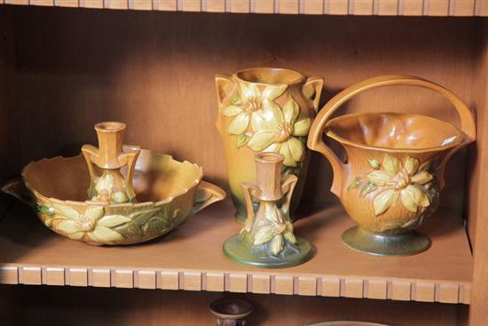 FOUR PIECES OF ROSEVILLE POTTERY.
