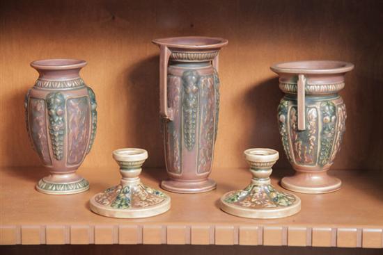 FOUR PIECES OF ROSEVILLE POTTERY.