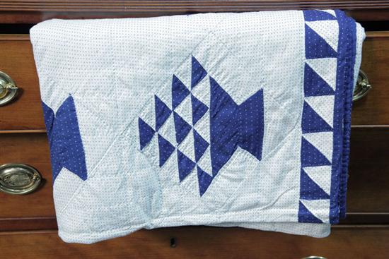 PIECED QUILT. Blue and white quilt