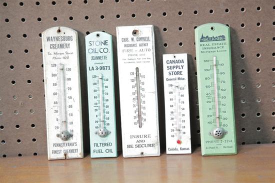 FIVE WOODEN THERMOMETERS Including 123a16