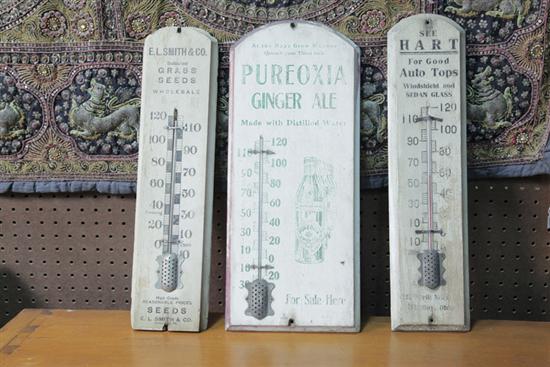 THREE WOODEN ADVERTISING THERMOMETERS  123a1c