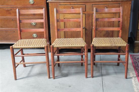 SIX SIDECHAIRS. Ladderback chairs with