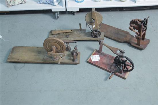 FOUR WOODEN APPLE PEELERS. Including