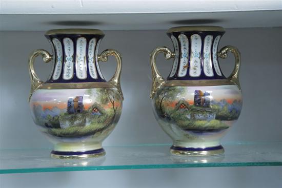 PAIR OF NORITAKE URNS. Porcelain urns