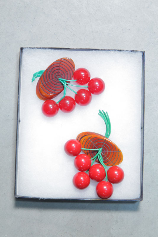 TWO BAKELITE PINS Both with cherries 123a99