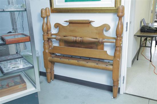 ROPE BED. With acorn finials and turned