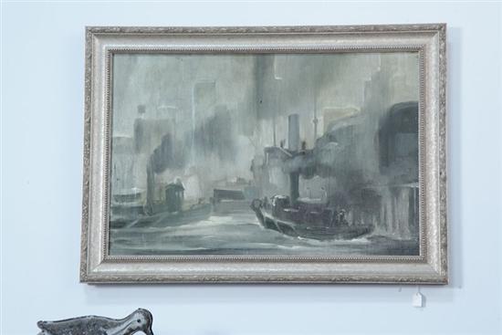 OIL ON BOARD PAINTING OF A TUG 123ae9