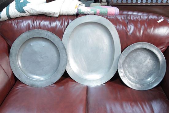 THREE PEWTER DISHES One single 123ae1