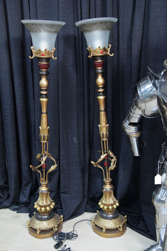 PAIR OF TORCHIERE FLOOR LAMPS. Gilt
