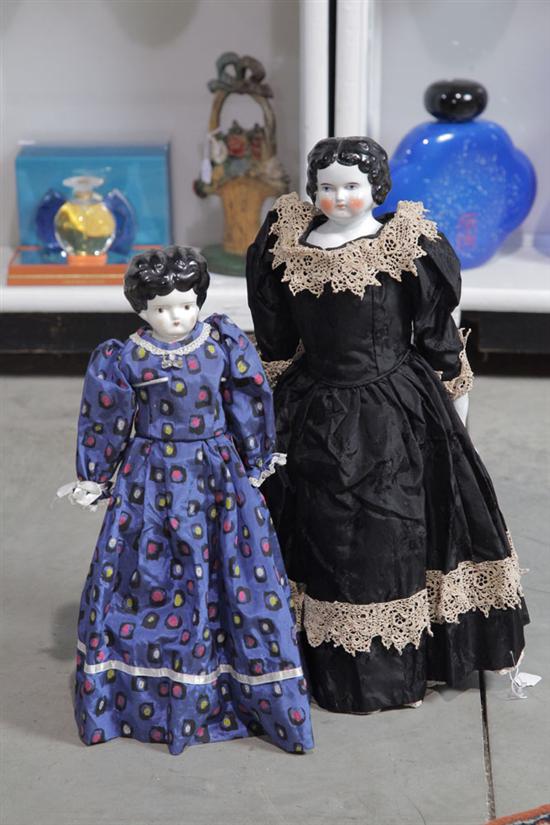 TWO CHINA HEAD DOLLS. Jenny Lind style.