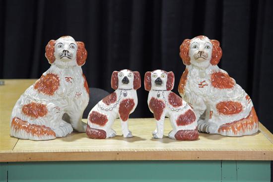 TWO PAIR OF STAFFORDSHIRE DOGS.