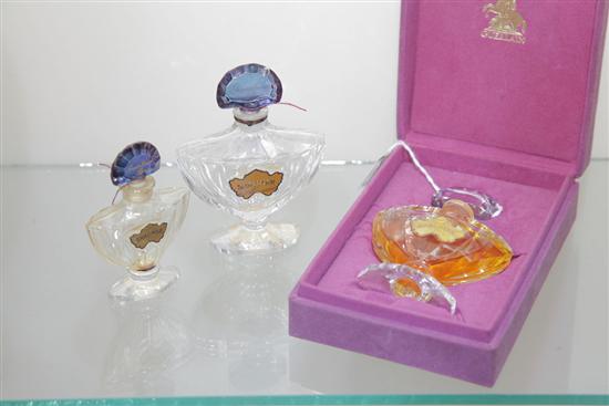 THREE GUERLAIN SHALIMAR PERFUME BOTTLES.