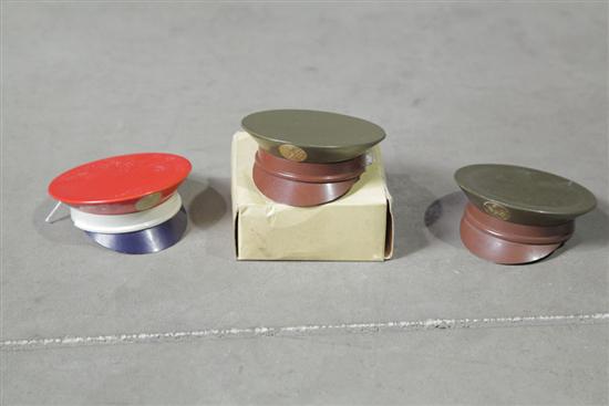 THREE HENRIETTE MILITARY HAT-SHAPED