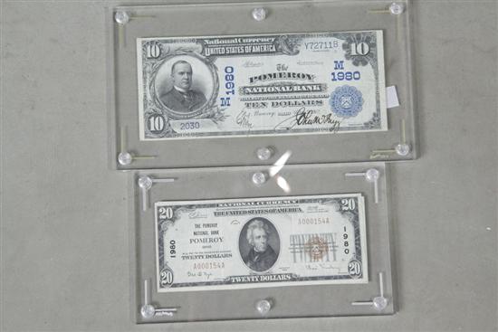 THREE PAPER BANK NOTES. Including