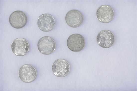 TEN MORGAN DOLLARS  ASSORTED DATES.