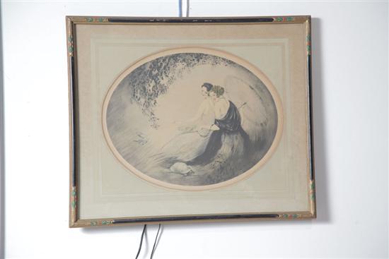 FRAMED LITHOGRAPH OF TWO WOMEN  123c8f